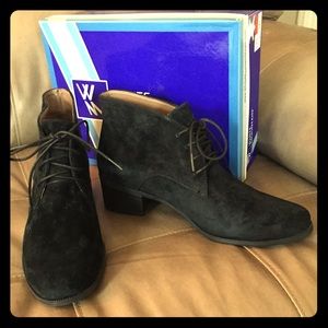 Black Suede Heeled Booties Size 11 NIB